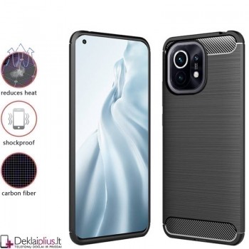 Carbon guminis dėklas - juodas (telefonams Xiaomi Mi 11) Carbon guminis dėklas - juodas (telefonams Xiaomi Mi 11)